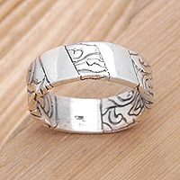 Sterling silver band ring, 'The Ocean'