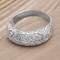 Men's sterling silver band ring, 'Modern Sea' - Men's Modern Sterling Silver Band Ring Handcrafted in Bali