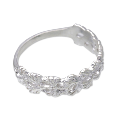 Sterling silver band ring, 'Snow Flower' - Leaf Motif Sterling Silver Band Ring Crafted in Bali