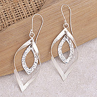 Sterling silver dangle earrings, 'Elliptical Leaf' - Sterling Silver Leaf Dangle Earrings Crafted in Bali