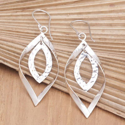 Sterling silver dangle earrings, 'Elliptical Leaf' - Sterling Silver Leaf Dangle Earrings Crafted in Bali