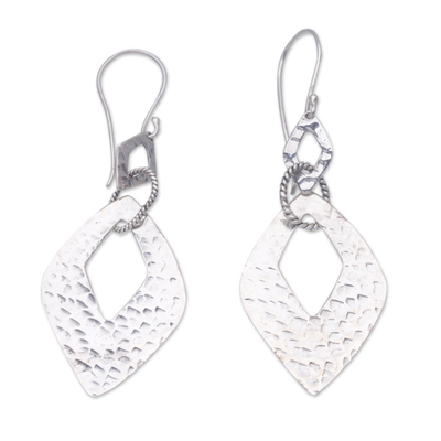 Sterling Silver Diamond-Shaped Dangle Earrings from Bali