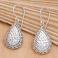 Sterling silver dangle earrings, 'Luminous Teardrops' - Sterling Silver Dangle Earrings with Hammered Details
