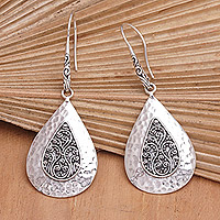 Sterling silver dangle earrings, 'Luminous Bali Drops' - Sterling Silver Dangle Earrings with Traditional Motifs