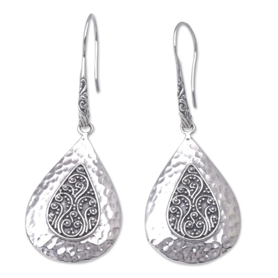Sterling silver dangle earrings, 'Luminous Bali Drops' - Sterling Silver Dangle Earrings with Traditional Motifs