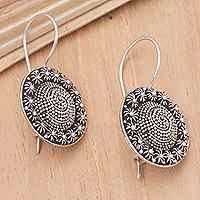Sterling silver drop earrings, 'Alluring Sparkles' - Sterling Silver Round Drop Earrings Crafted in Bali