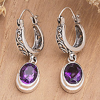 Amethyst dangle earrings, 'Purple Beautiful Lady' - Sterling Silver Dangle Earrings with Amethyst Stones