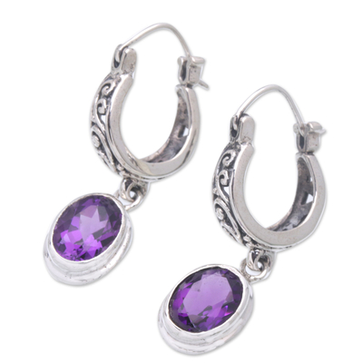 Amethyst dangle earrings, 'Purple Beautiful Lady' - Sterling Silver Dangle Earrings with Amethyst Stones