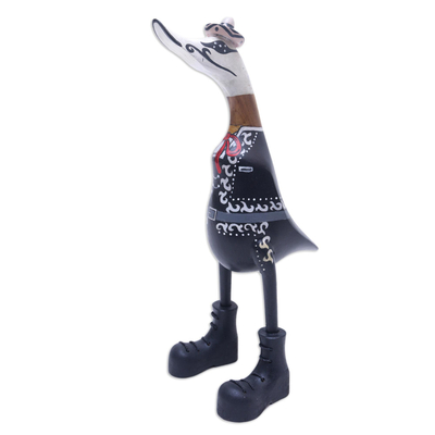 Wood sculpture, 'Duck of the Dead' - Bamboo and Teak Wood Duck Sculpture of Day of the Dead