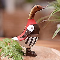 Wood sculpture, 'Soldier Duck of Rome' - Bamboo and Teak Wood Duck Sculpture in Roman Attires