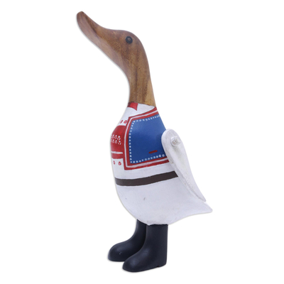 Wood sculpture, 'Mister Duck in Poland' - Bamboo and Teak Wood Duck Sculpture in Polish Garments
