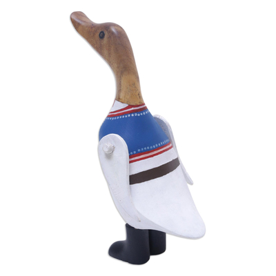 Wood sculpture, 'Mister Duck in Poland' - Bamboo and Teak Wood Duck Sculpture in Polish Garments