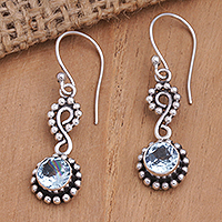 Blue topaz dangle earrings, 'Light Blue Eyes' - Sterling Silver Dangle Earrings with Faceted Blue Topaz Gems
