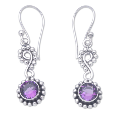 Amethyst dangle earrings, 'Purple Eyes' - Sterling Silver Dangle Earrings with Faceted Amethyst Stones