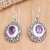 Amethyst dangle earrings, 'Purple Medallion of Bali' - Balinese Sterling Silver Dangle Earrings with Amethyst Gems