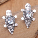 Blue topaz button earrings, 'Heaven's Tortoise' - Sterling Silver Blue Topaz Tortoise Button Earrings