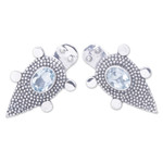 Blue topaz button earrings, 'Heaven's Tortoise' - Sterling Silver Blue Topaz Tortoise Button Earrings