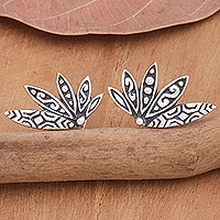 Sterling silver button earrings, 'Blooming Lady'