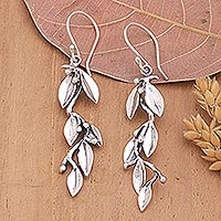 Sterling silver dangle earrings, 'Merry Leaves' - Sterling Silver Dangle Earrings with Leafy Design from Bali