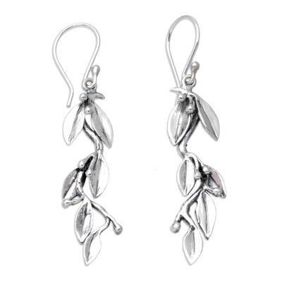 Sterling silver dangle earrings, 'Merry Leaves' - Sterling Silver Dangle Earrings with Leafy Design from Bali