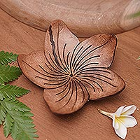 Coconut shell soap dish, 'Hibiscus Home' - Balinese Artisan Made Floral Coconut Shell Soap Dish