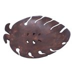 Coconut shell soap dish, 'Little Monstera' - Handmade Tropical Leaf-Themed Coconut Soap Holder from Bali