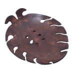 Coconut shell soap dish, 'Little Monstera' - Handmade Tropical Leaf-Themed Coconut Soap Holder from Bali