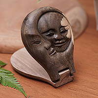 Wood hand mirror, 'Talking to the Moon'