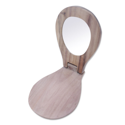 espejo de mano de madera - Espejo de mano plegable de luna tallado a mano en madera de hibisco