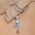 Garnet and cultured pearl pendant necklace, 'Red Butterfly Teardrop' - Sterling Silver Pendant Necklace with Garnet and Pearl