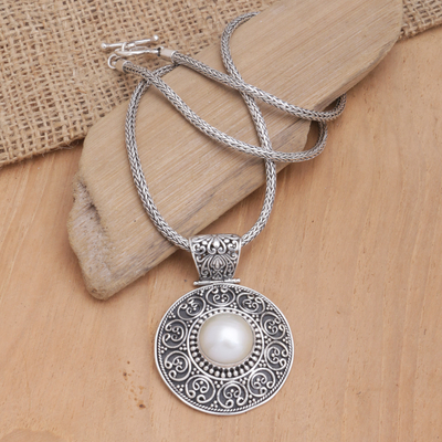 collar con colgante de perlas cultivadas - Collar con colgante de plata de ley con perlas cultivadas blancas