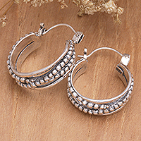 Sterling silver hoop earrings, 'Crossed Orbs'