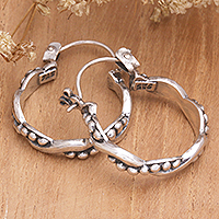 Sterling silver hoop earrings, 'Wavy Bali'