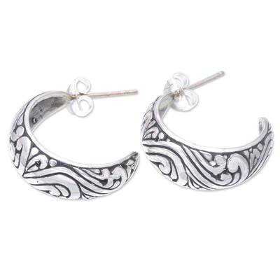 Sterling silver half-hoop earrings, 'Balinese Heaven' - Sterling Silver Half-hoop Earrings Crafted in Bali