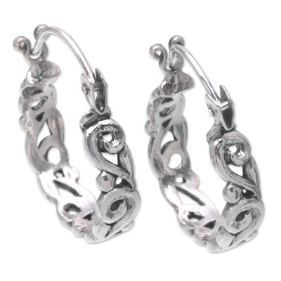 Sterling silver hoop earrings, 'Bali Casual' - Sterling Silver Hoop Earrings with Swirls Crafted in Bali