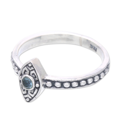 Blue topaz cocktail ring, 'Blue Glance' - Balinese Blue Topaz and Sterling Silver Cocktail Ring