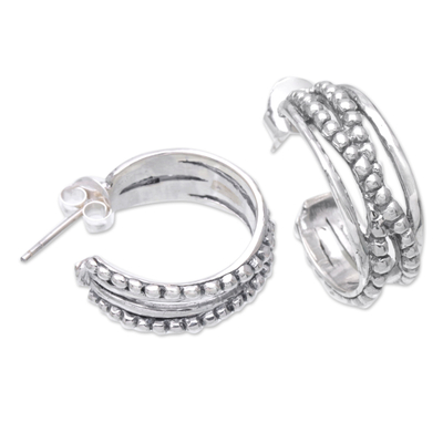 Sterling silver half-hoop earrings, 'Cross on You' - Sterling Silver Half-hoop Earrings Crafted in Bali
