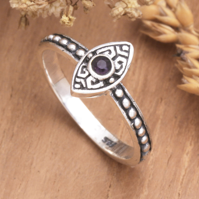 Amethyst cocktail ring, 'Purple Glance' - Balinese Amethyst and Sterling Silver Cocktail Ring