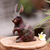 Wood figurine, 'Curious Bunny' - Rabbit Wood Figurine Hand-carved & Hand-painted in Indonesia