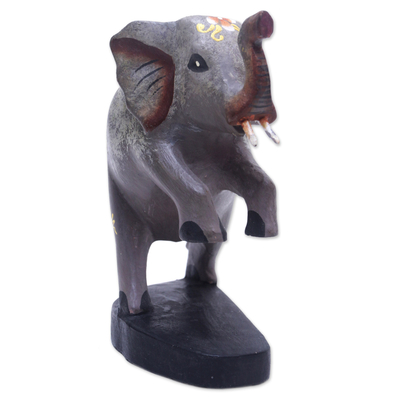 Wood figurine, 'Circus Elephant' - Indonesian Hand-carved & Hand-painted Elephant Wood Figurine