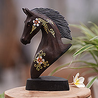 Wood figurine, 'Knight Horse' - Horse Wood Figurine Hand-carved & Hand-painted in Indonesia
