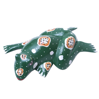 Wood figurine, 'Swimming Frog' - Frog Wood Figurine Hand-carved & Hand-painted in Indonesia