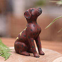 Wood figurine, 'Clumsy Doggy' - Dog Wood Figurine Hand-carved & Hand-painted in Indonesia
