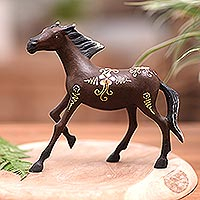 Wood figurine, 'Mighty Horse' - Horse Wood Figurine Hand-carved & Hand-painted in Indonesia