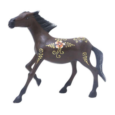 estatuilla de madera - Figura de caballo de madera tallada y pintada a mano en Indonesia