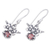 Garnet dangle earrings, 'Red Flower Crown' - Floral Sterling Silver Dangle Earrings with Garnet Stones