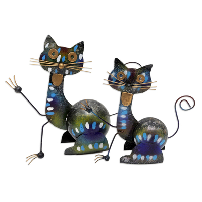 Eisenfiguren, (Paar) - Paar Katzenfiguren aus Eisen, handgefertigt und bemalt auf Bali