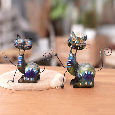 Eisenfiguren, (Paar) - Paar Katzenfiguren aus Eisen, handgefertigt und bemalt auf Bali