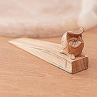 Wood door stop, 'Mysterious Brown Owl'