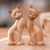 Wood sculpture, 'Feline Twins' (pair) - Pair of Jempinis Wood Cat Sculptures in Natural Brown (image 2) thumbail